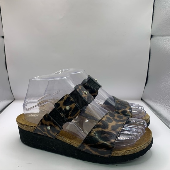 Naot Ashley EU 37 Cheetah Rhinestone Patent Leather Wedge Sandal US 6-6.5 - Picture 1 of 10